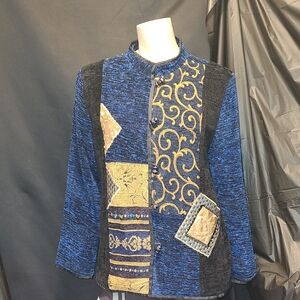 VINTAGE Allure TAPESTRY Black and Blue PATCHWORK JACKET